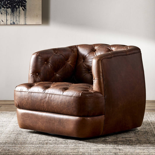 Cigar Leather Swivel Chair