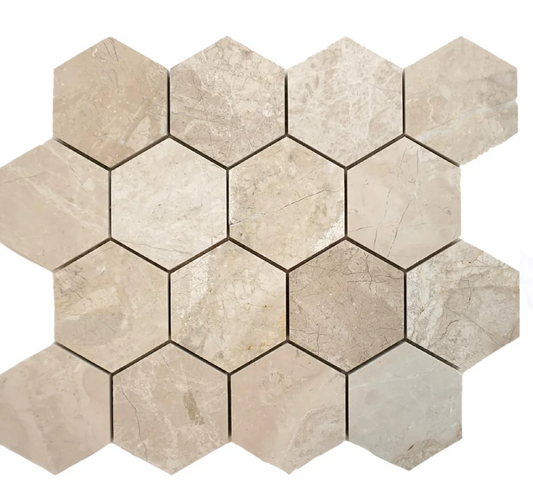 Cream Mist Hexagon 3" Polished Mosaic