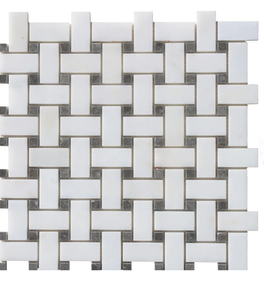 White & Grey Caribbean Basketweave Polished Mosaic