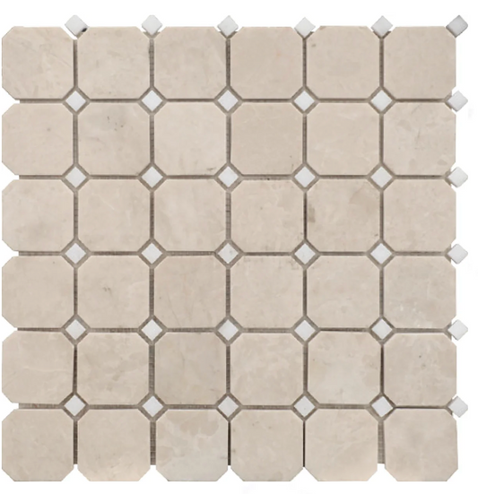 Ella Cream & White Honed Marble Mosaic
