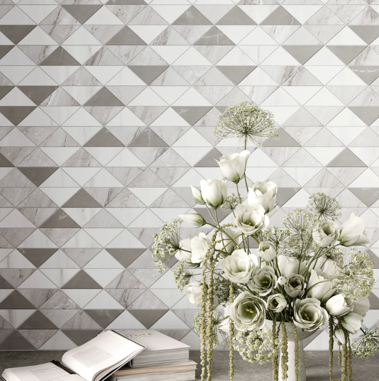 Shapes 11x13 Triangle Porcelain Palace Matte Mosaic Tile (White/Grey)