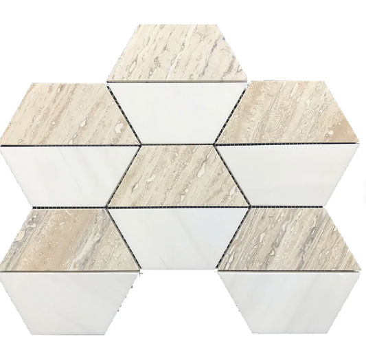 Rustic Alabastro CC + White Honeycomb 5" Honed Mosaic Tile