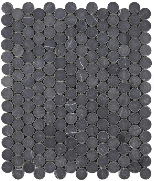 Silky Black Penny Round Tumbled Mosaic Tile