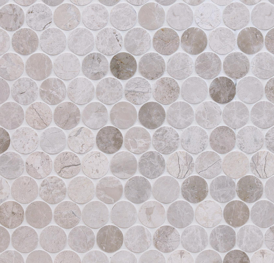 Cream Mist & Vanilla Pearl Penny Round Honed Mosaic