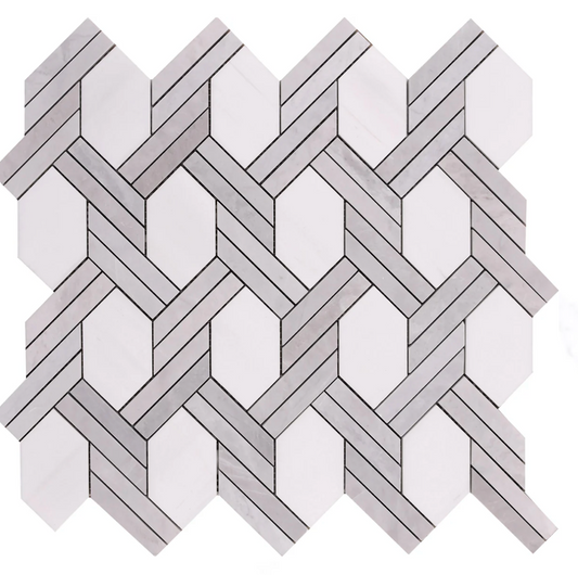 White Glacier & Icy Grey Braid Basketweave Honed Mosaic