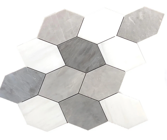 White Glacier & Icy Grey Leaf Polished Mosaic