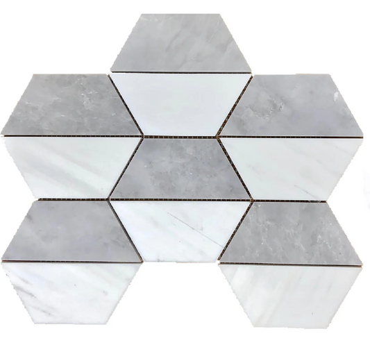 White Glacier & Icy Grey Honeycomb 5'' Honed Mosaic