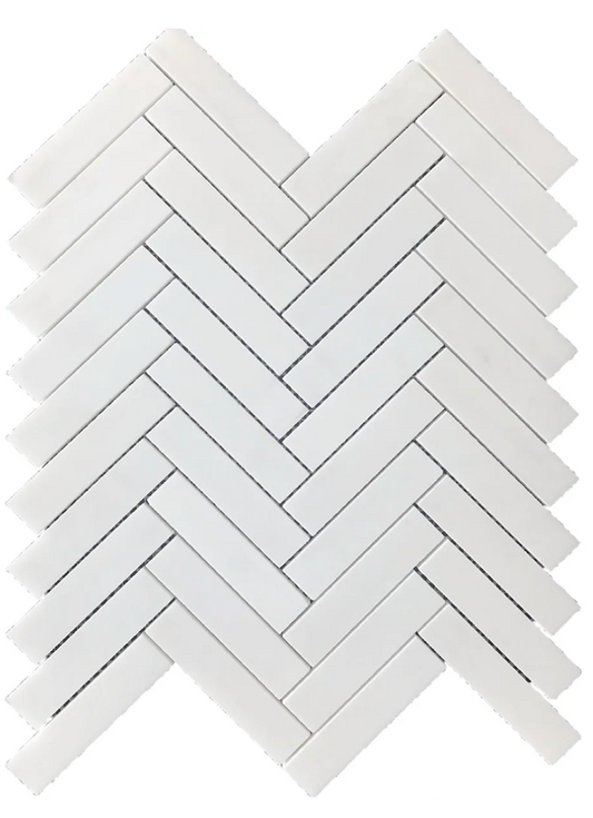 White Glacier Herringbone 1''x4'' Honed Mosaic