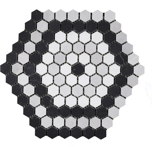 Silky Black & White Glacier & Icy Grey Bourbon Honed Mosaic