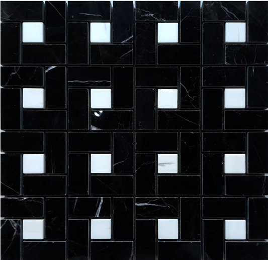 Silky Black & White Glacier Pinwheel Large Polished Mosaic