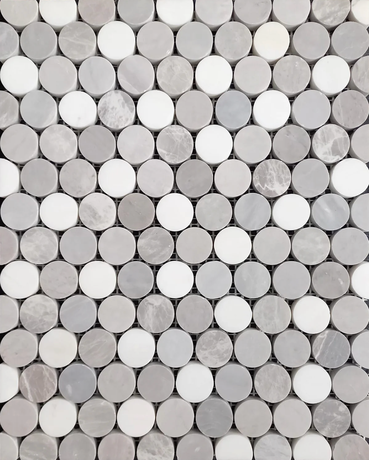 Grey Earth & White Glacier & Icy Grey & Northern Grey Penny Round Honed Mosaic