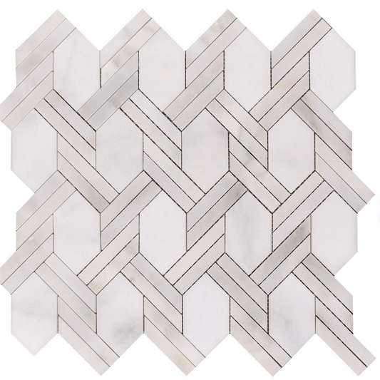 Vida Calacatta & White Braid Basketweave Honed Mosaic