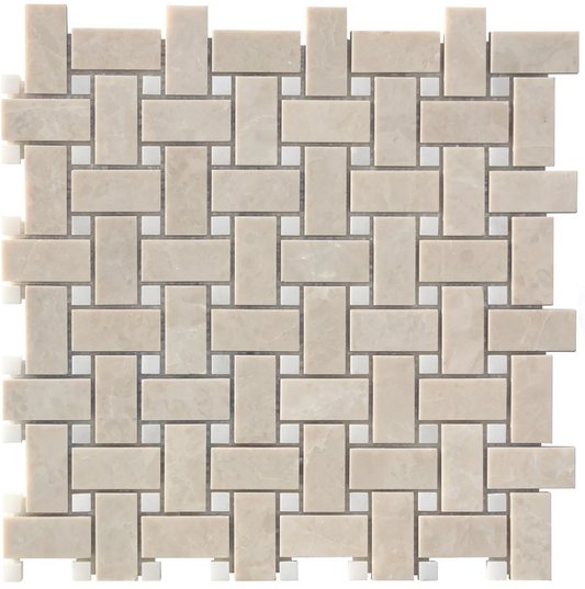 Ella Cream & White Basketweave Honed Mosaic