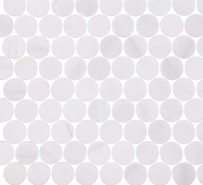 White Glacier Penny Round Honed Mosaic