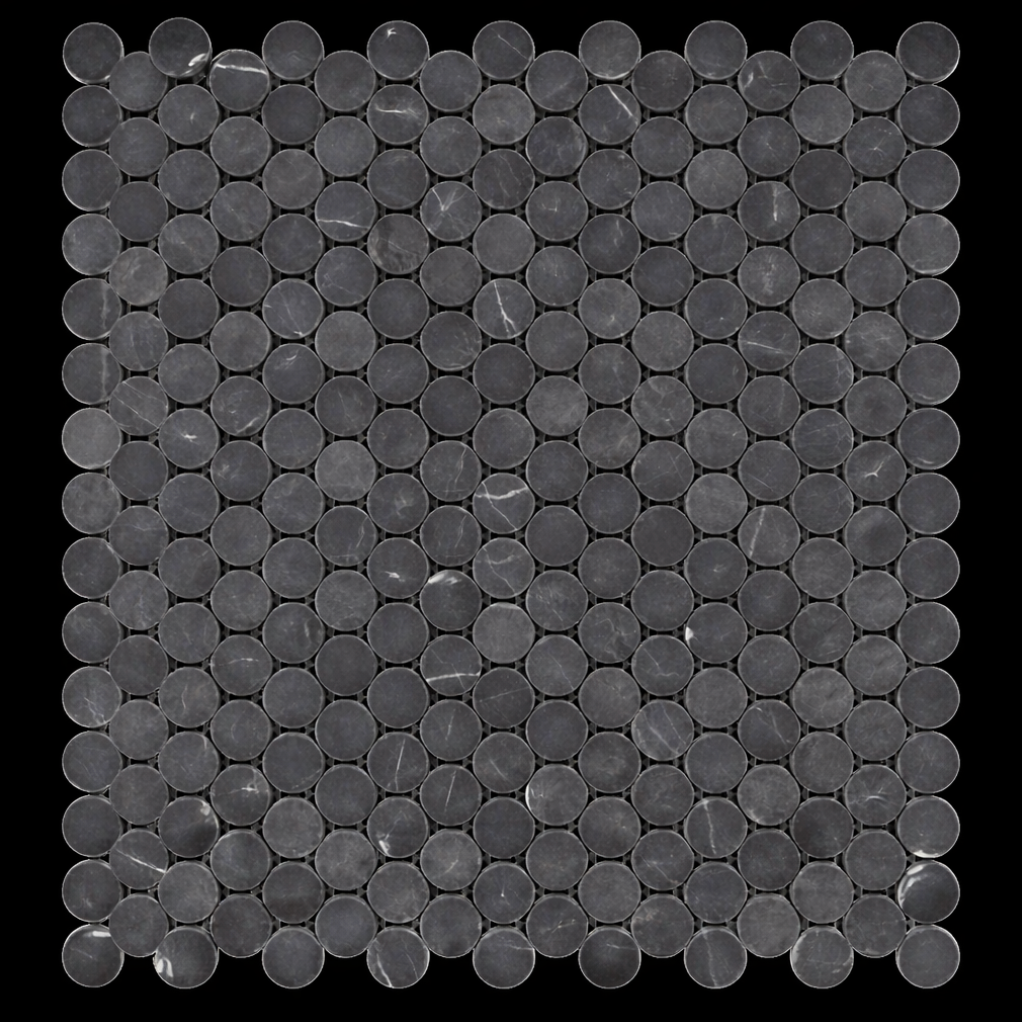 Silky Black Penny Round Tumbled Mosaic Tile