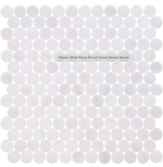 White Glacier Penny Round Honed Mosaic