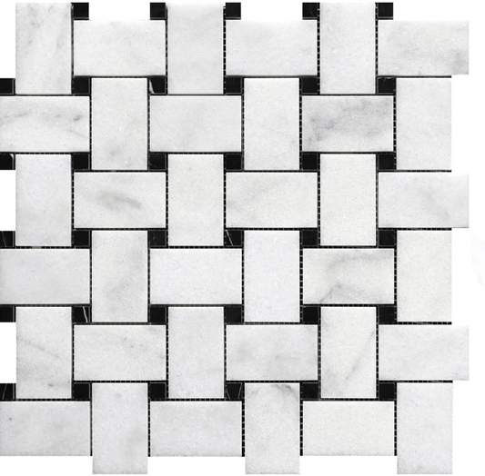 Aloe Vera & Silky Black Basketweave Polished Mosaic