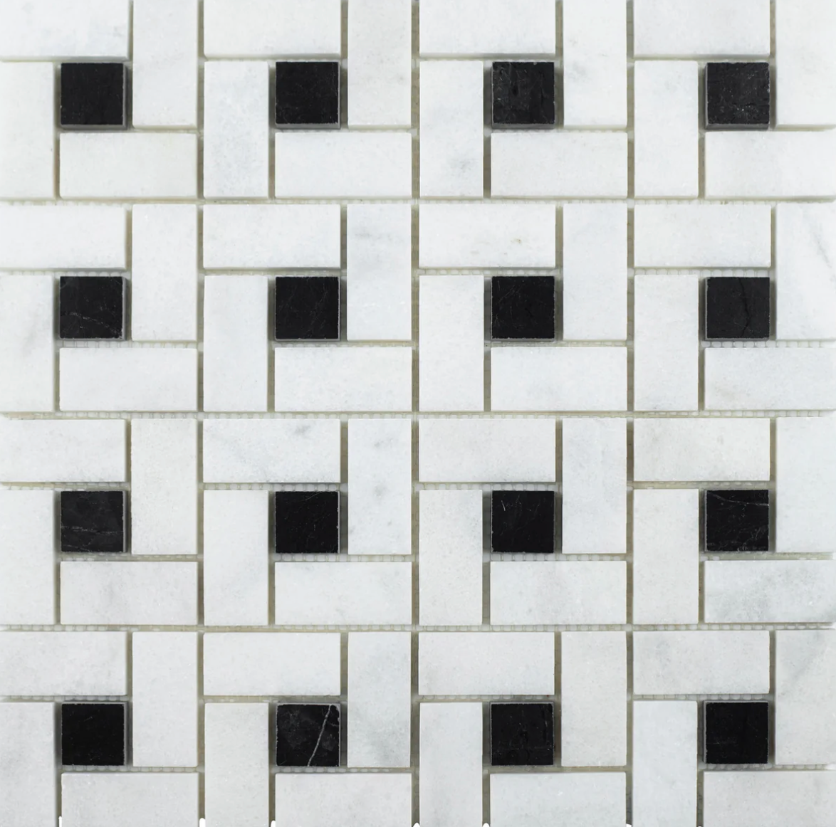 Aloe Vera & Silky Black Pinwheel Polished with Honed Dot Mosaic