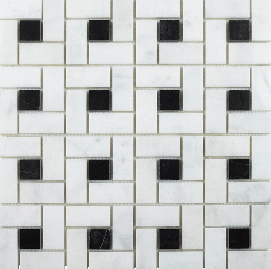 Aloe Vera & Silky Black Pinwheel Polished with Honed Dot Mosaic