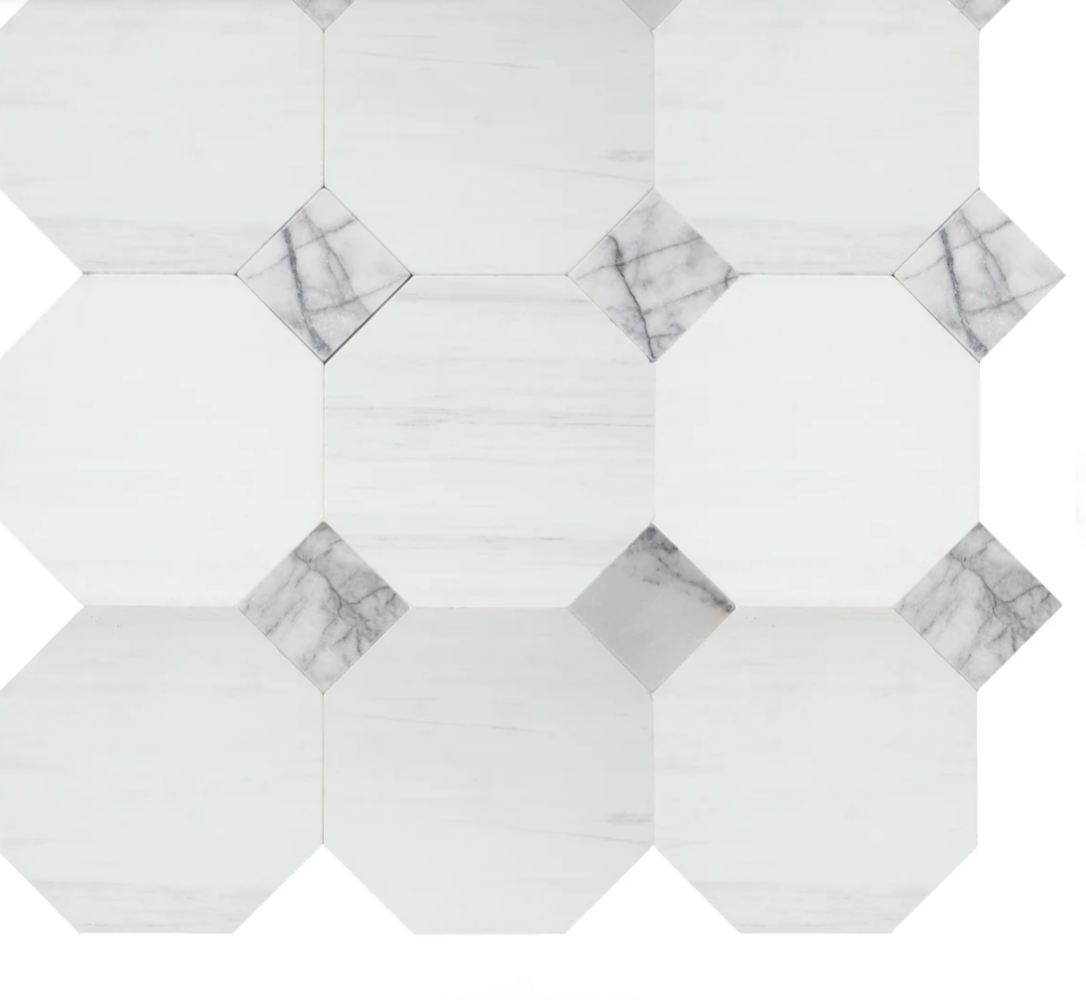 White Tumbled Octagon 8'' 3/8'' Violeta Tumbled 3'' x 3'' x 3/8''