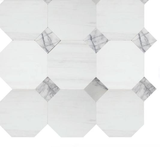 White Tumbled Octagon 8'' 3/8'' Violeta Tumbled 3'' x 3'' x 3/8''