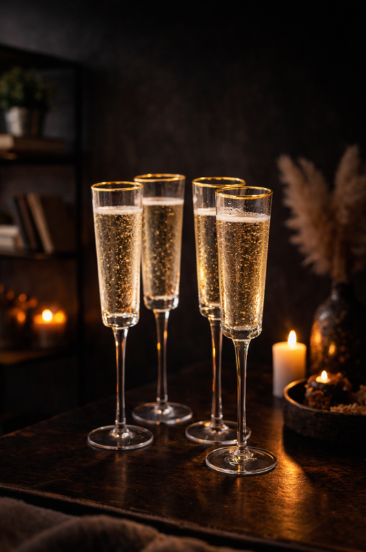 Set of 4 Hammered Champagne Glasses-Clear W/Gold Rim