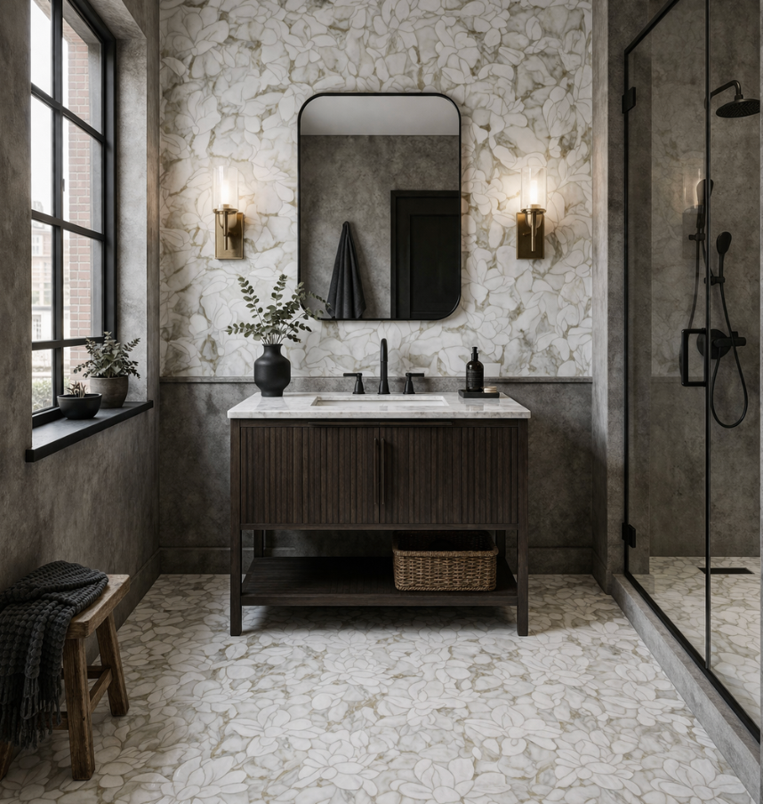 Daffodil Calacatta Dolomite Honed Marble Waterjet Mosaic