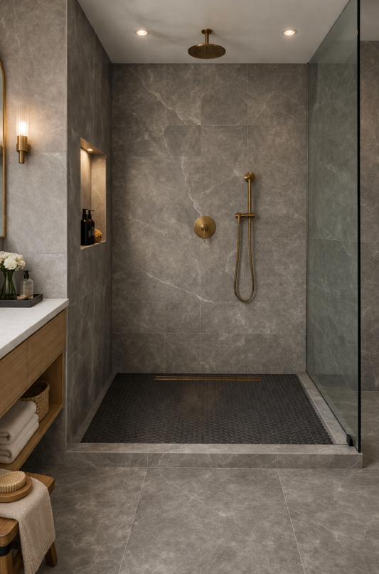 Silky Black Penny Round Tumbled Mosaic Tile