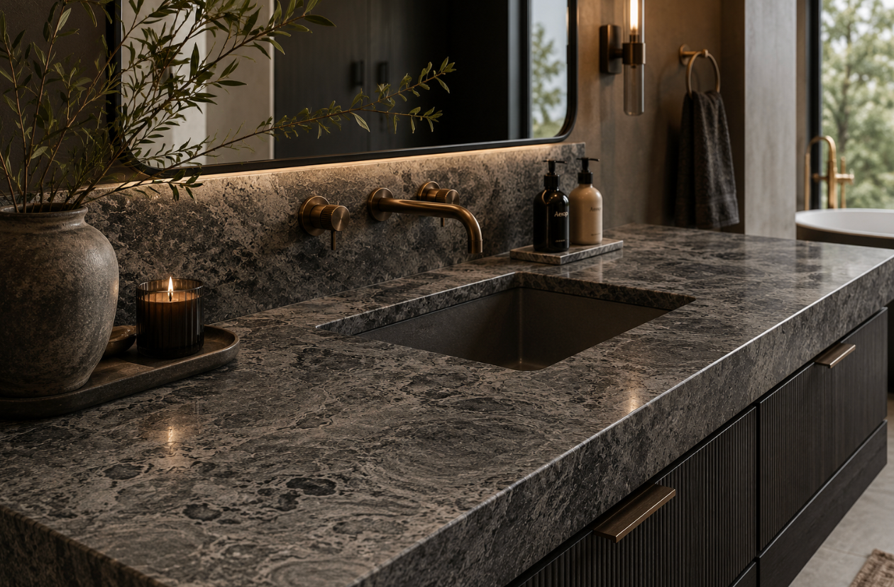 Mystic Brown  Leather Travertine Slab