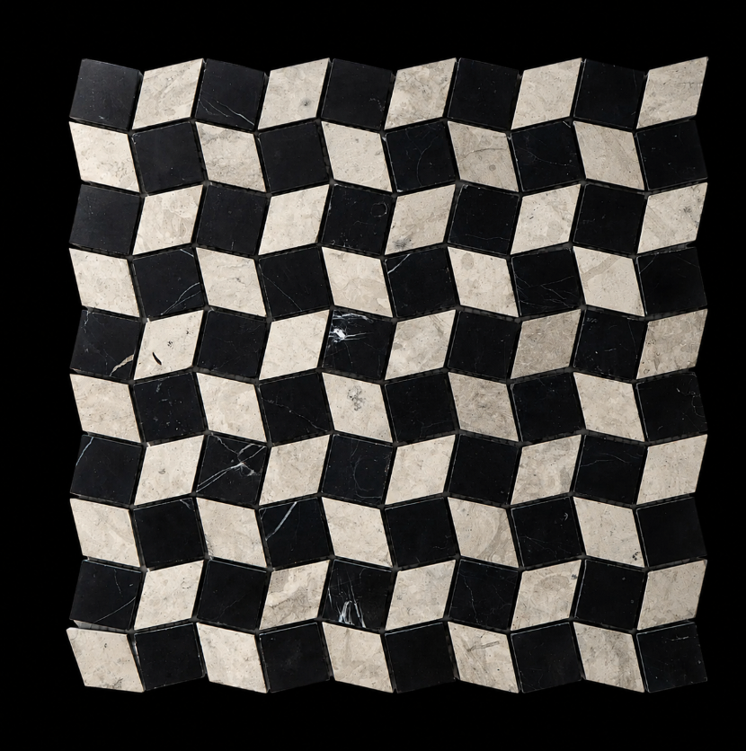Mosaico Piazza Tala Grey with Nero Marquina Marble Honed Mosaic Tile