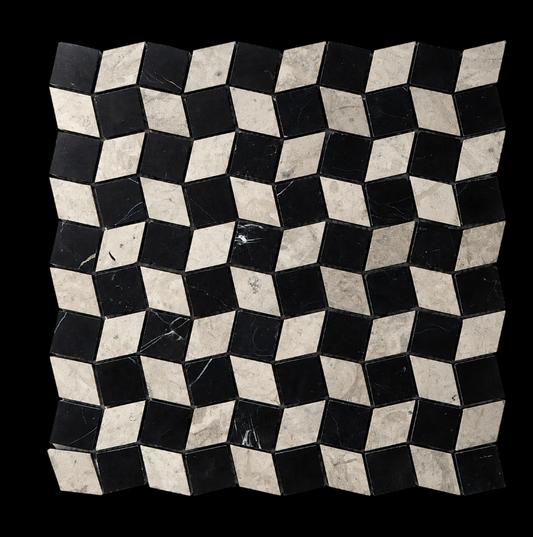Mosaico Piazza Tala Grey with Nero Marquina Marble Honed Mosaic Tile