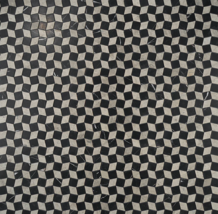 Mosaico Piazza Tala Grey with Nero Marquina Marble Honed Mosaic Tile